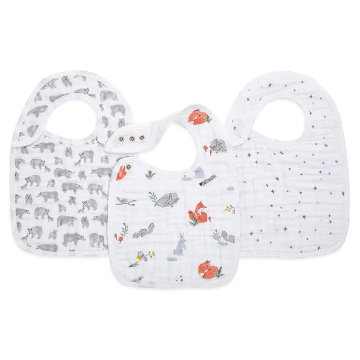 BOUTIQUE COTTON MUSLIN SNAP BIBS 3 PACK