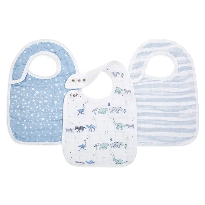 BOUTIQUE COTTON MUSLIN SNAP BIBS 3 PACK