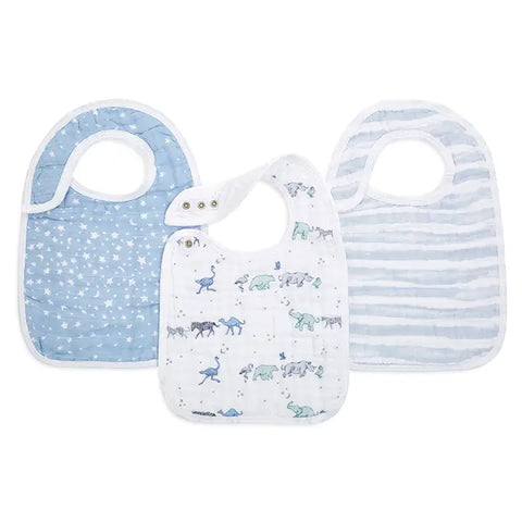 BOUTIQUE COTTON MUSLIN SNAP BIBS 3 PACK