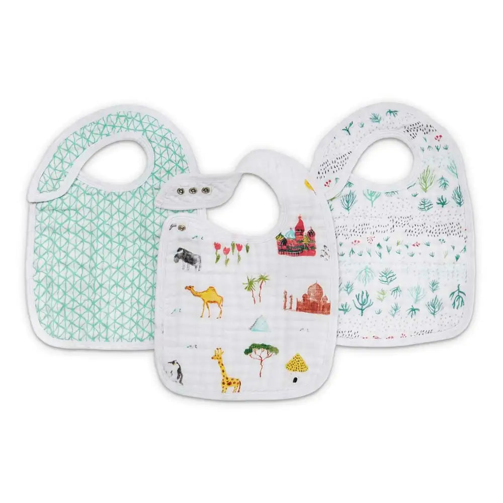 BOUTIQUE COTTON MUSLIN SNAP BIBS 3 PACK
