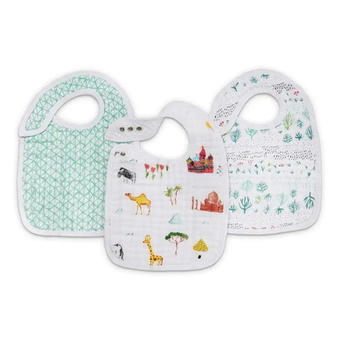 BOUTIQUE COTTON MUSLIN SNAP BIBS 3 PACK