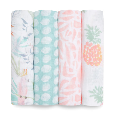 ESSENTIALS COTTON MUSLIN SWADDLES 4 PACK